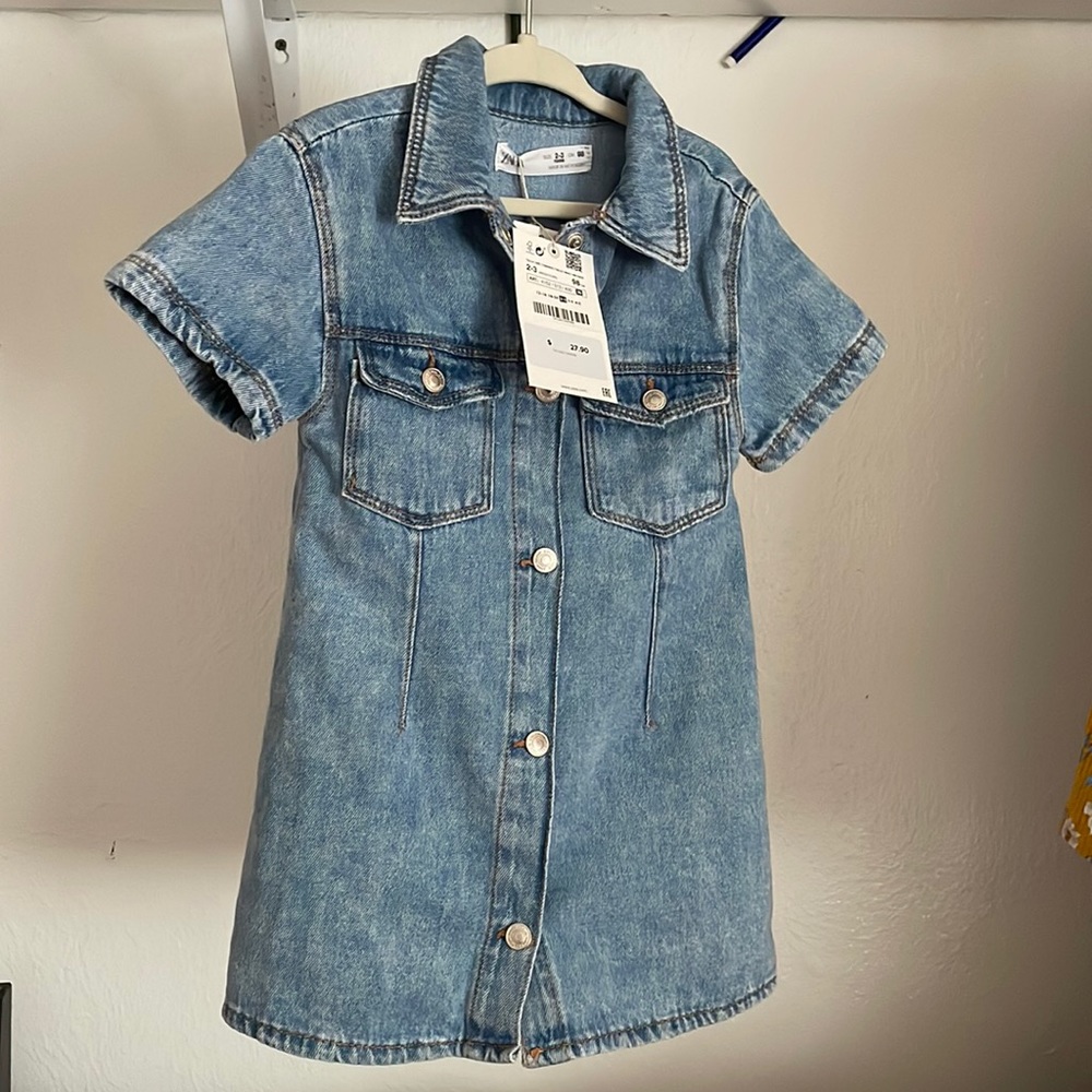 Zara Toddler Girls Denim Dress, New with tags! Size 2-3 Years